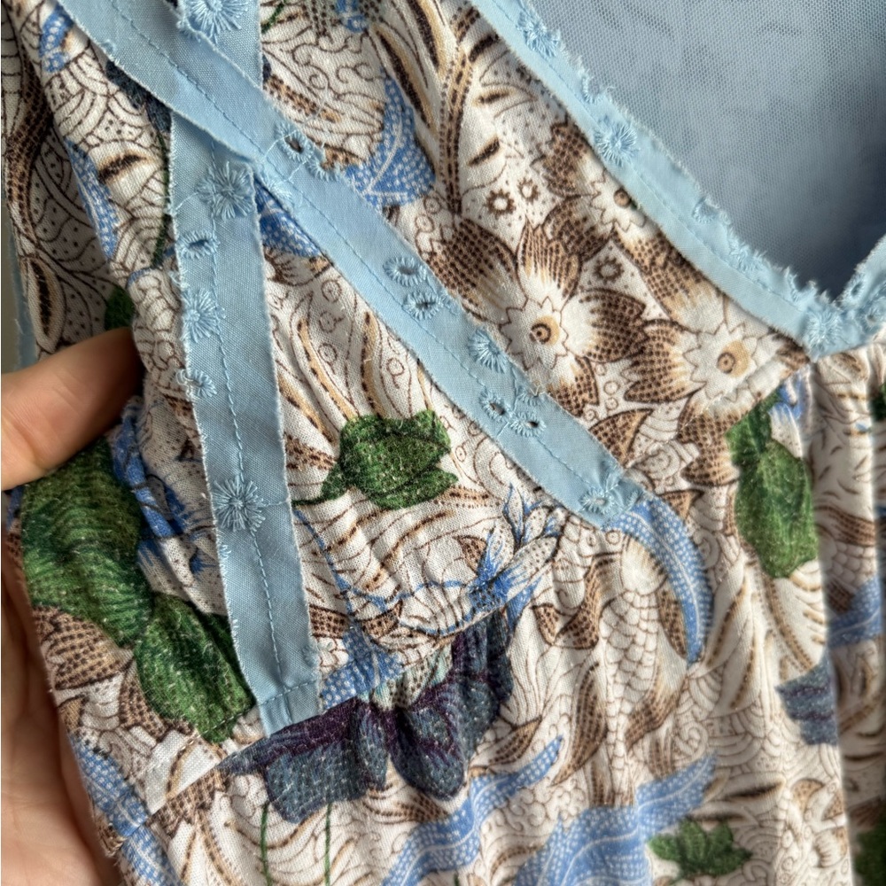 Free People Y2K Boho Floral Sleeveless Tunic Dress - Light Blue - Size Medium - Picture 6 of 16